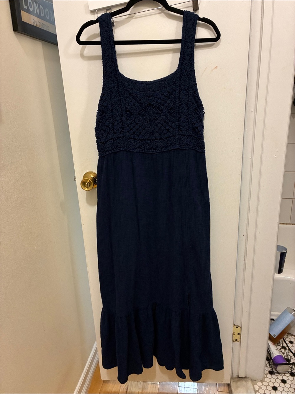 Dear John Navy Crochet Bodice Maxi Dress Western Boho Resortwear